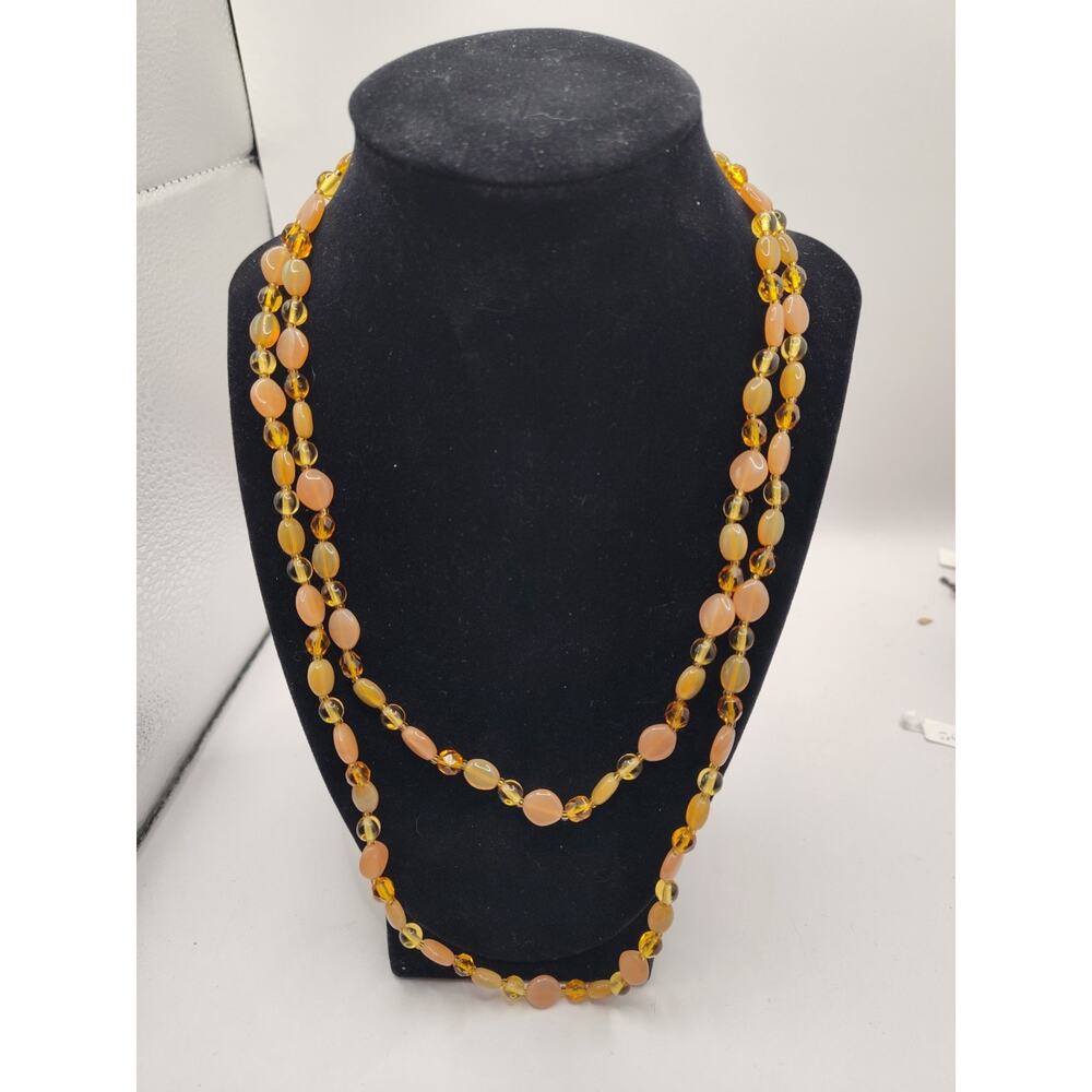 Carnelian Smooth Polished Necklace with Faceted Citrine Beads 44 Inch Long